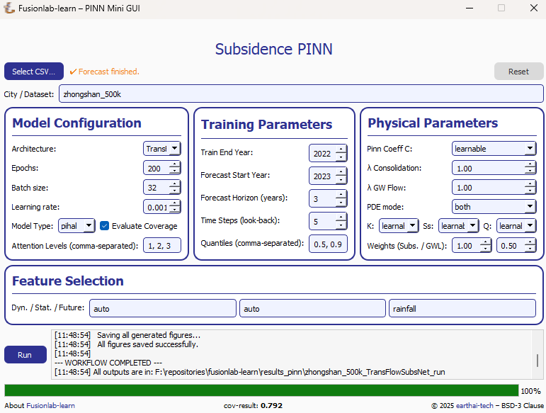 GUI after run completion